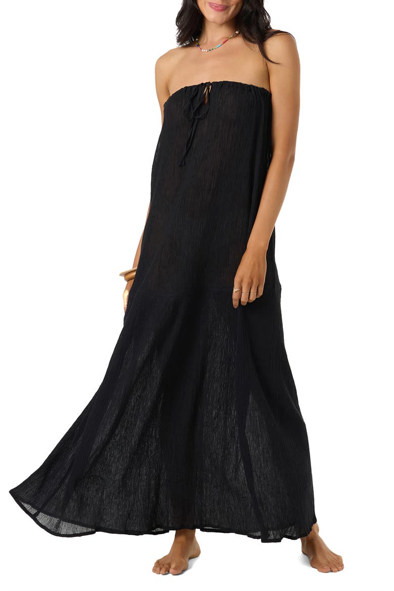 Janey Strapless Cover-Up Maxi Dress, Main, color, BLACK