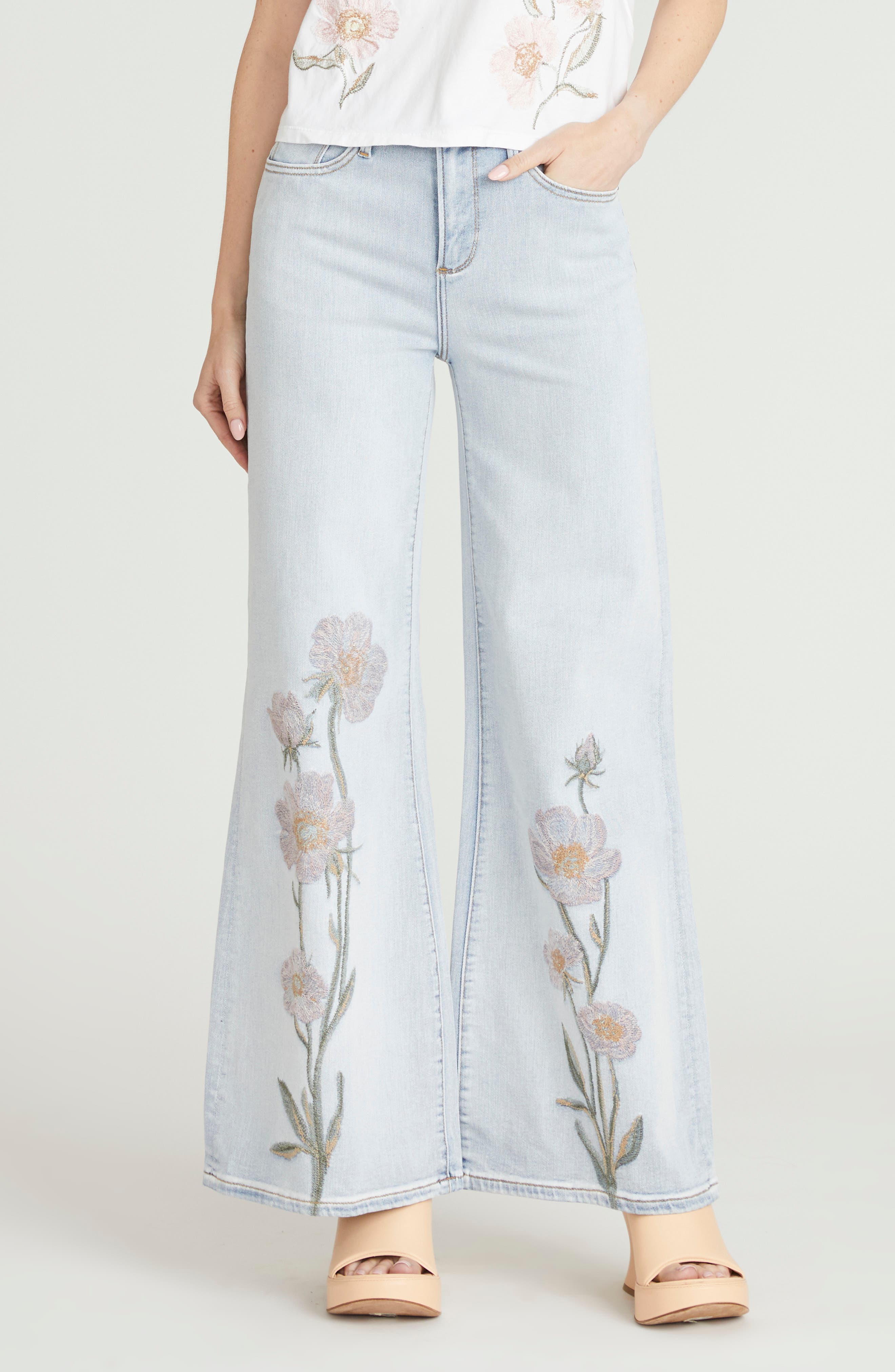 Driftwood Penelope Floral Embroidered Wide Leg Jeans