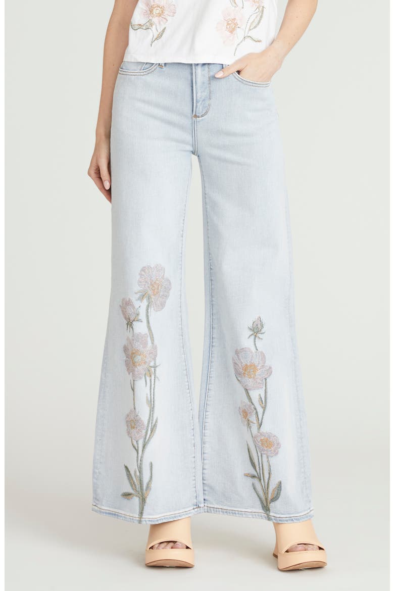 Penelope Floral Embroidered Wide Leg Jeans, Main, color, LIGHT WASH