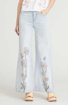 Driftwood Penelope Floral Embroidered Wide Leg Jeans
