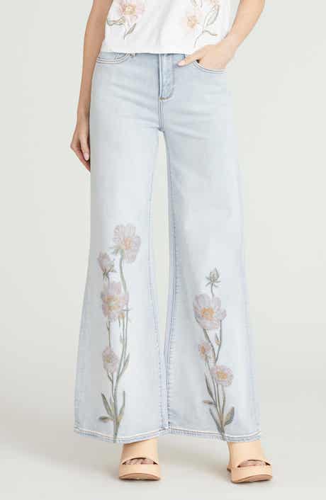 Driftwood Penelope Floral Embroidered Wide Leg Jeans