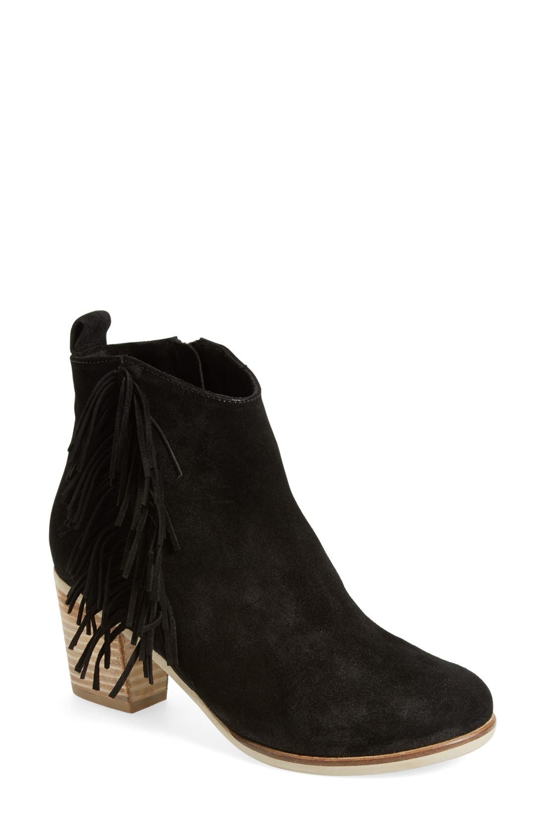 'Estrella' Fringe Boot, Main, color, BLACK