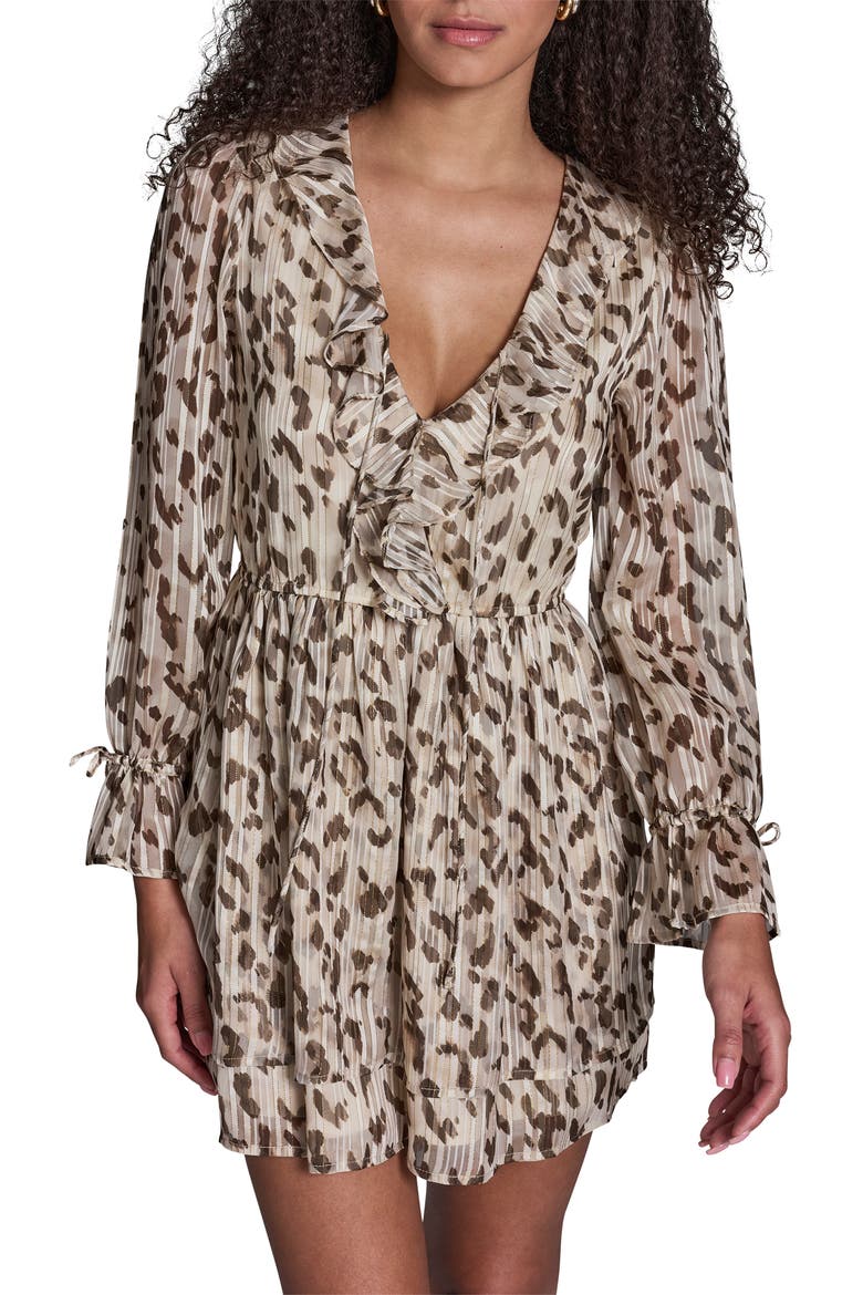 Printed Chiffon Lurex Long Sleeve Dress, Alternate, color, MOONLIT SAND