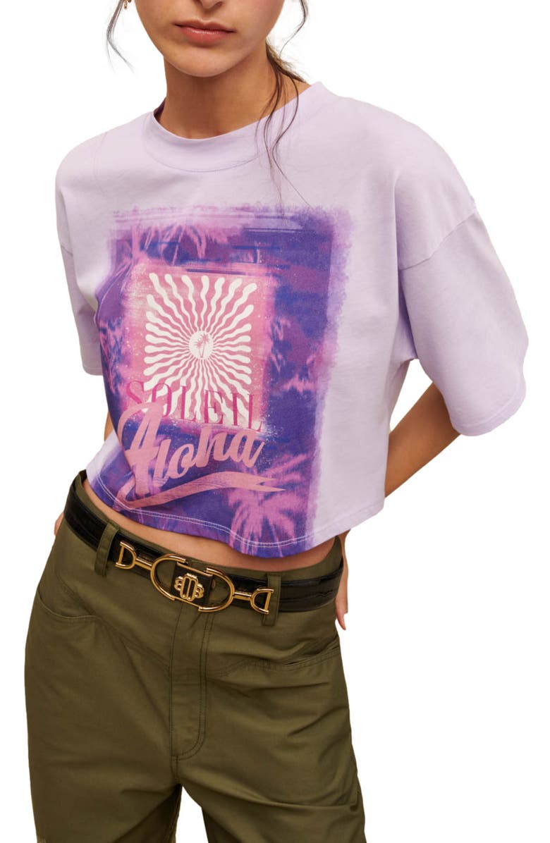 maje Aloha Crop Cotton Graphic T-Shirt, Main, color, Parme