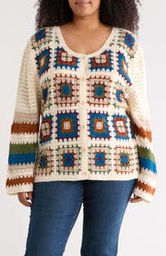 Forgotten Grace Crochet Granny Square Cardigan Sweater