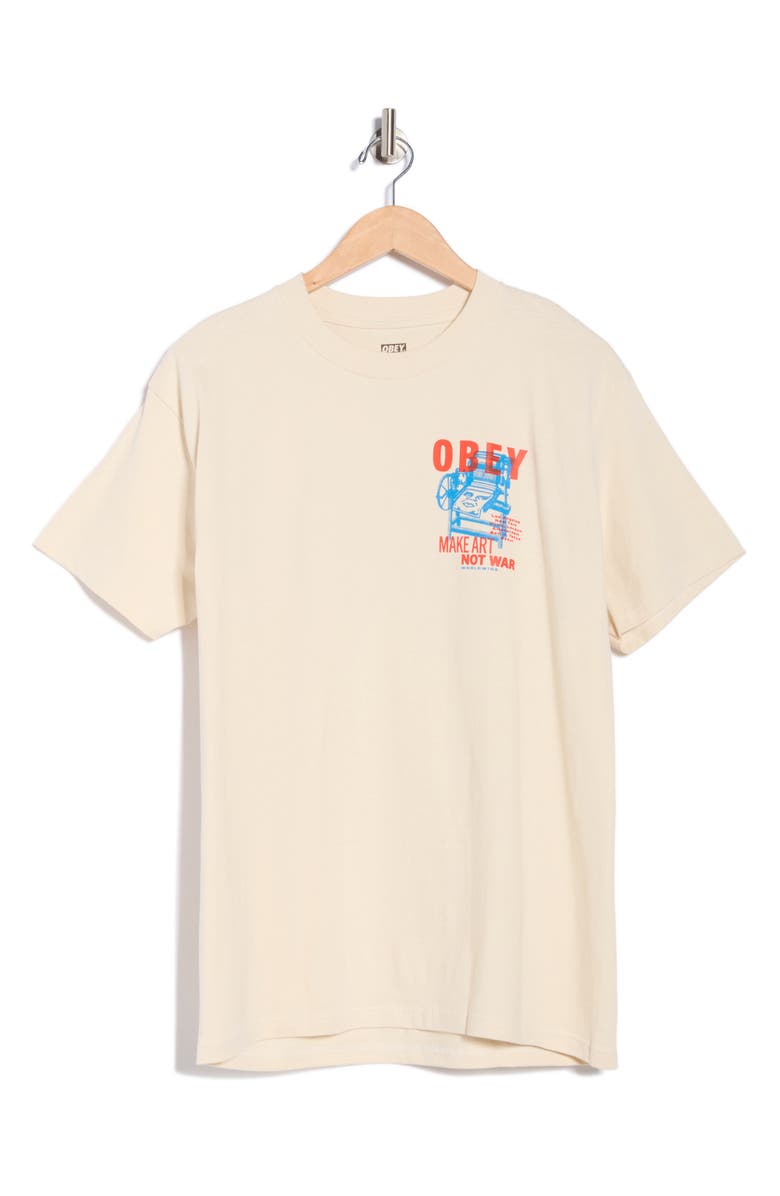 Obey Printing Press Make Art Graphic T-Shirt, Main, color, Cream
