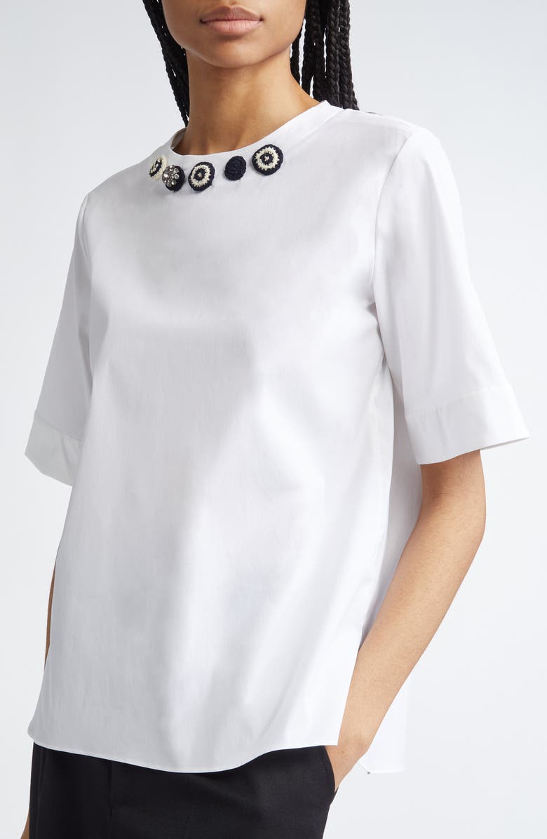 Max Mara Dora Embellished Stretch Poplin Top, Alternate, color,