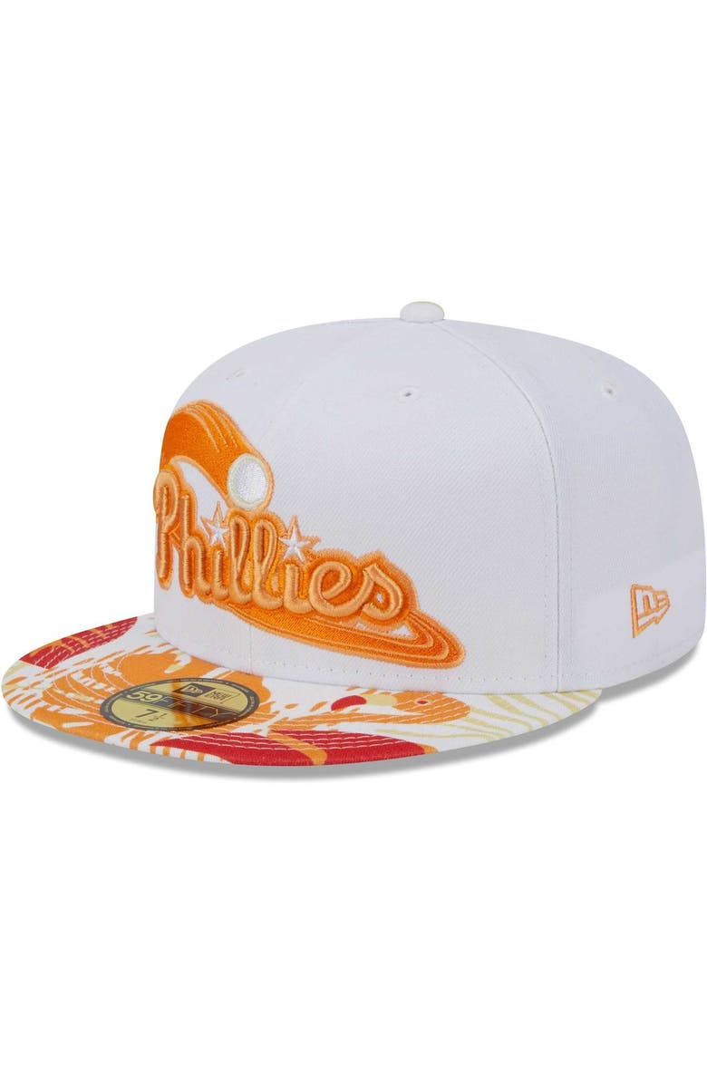 New Era Men's New Era White/Orange Philadelphia Phillies Flamingo 59FIFTY Fitted Hat, Main, color,