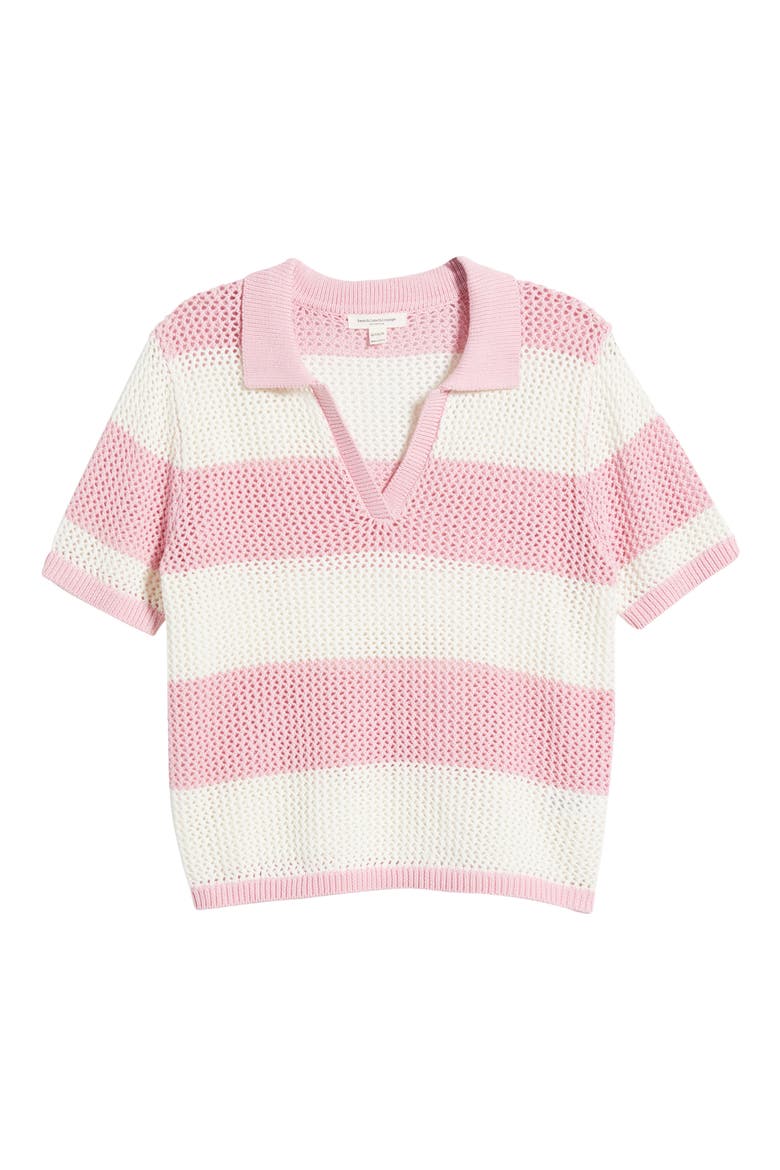 Skye Stripe Crochet Polo, Alternate, color, PINK/IVORY