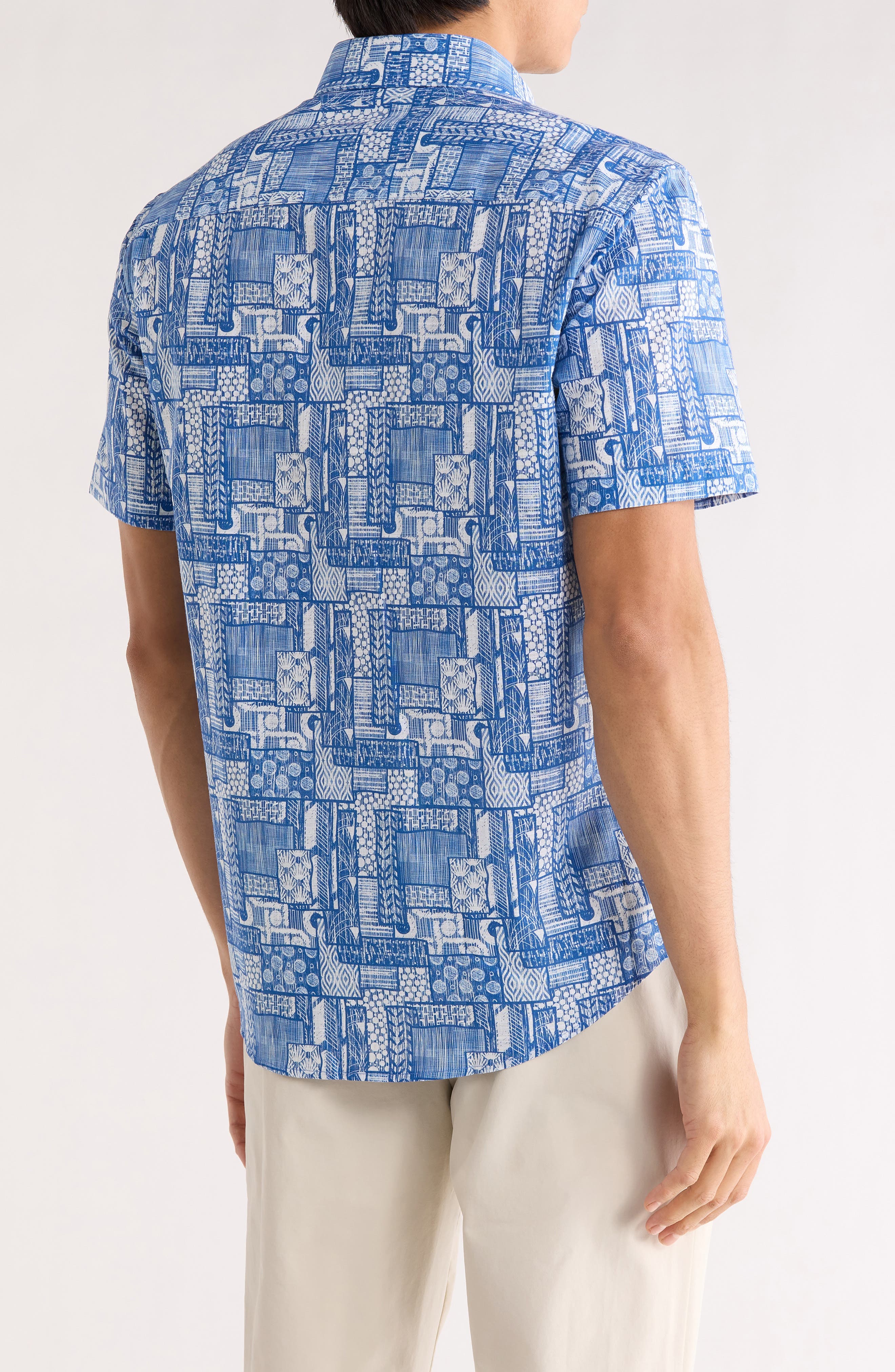 Print Short Sleeve Cotton Button-Up Shirt - image 2