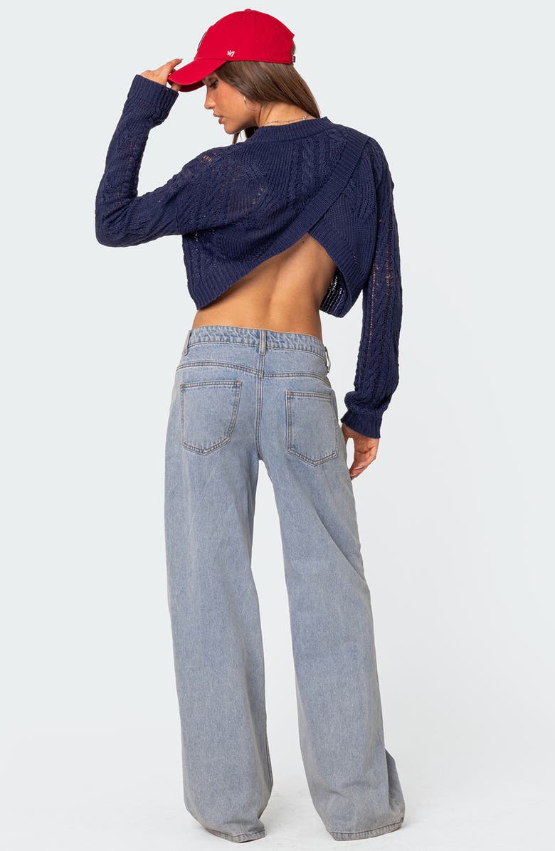 EDIKTED Gabriella Cable Stitch Cross Back Crop Sweater, Alternate, color,