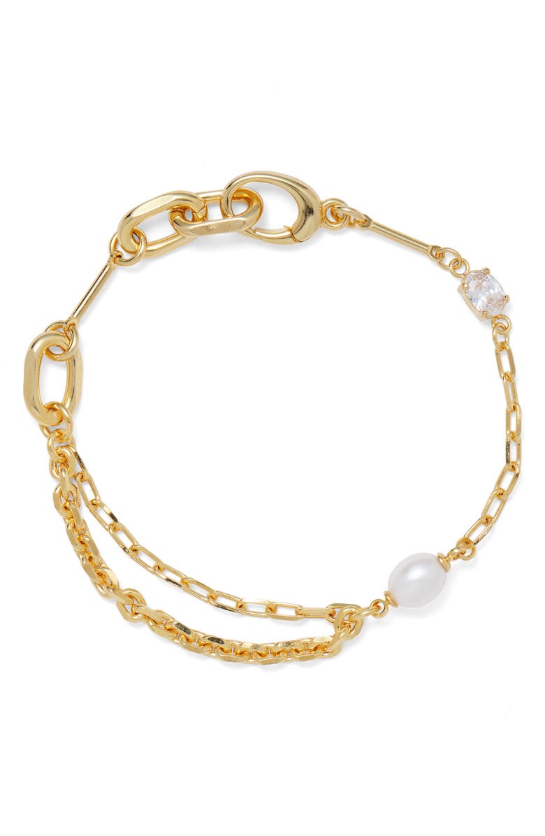 Lady Grey Sophie Freshwater Pearl Bracelet, Main, color, Gold/ Clear