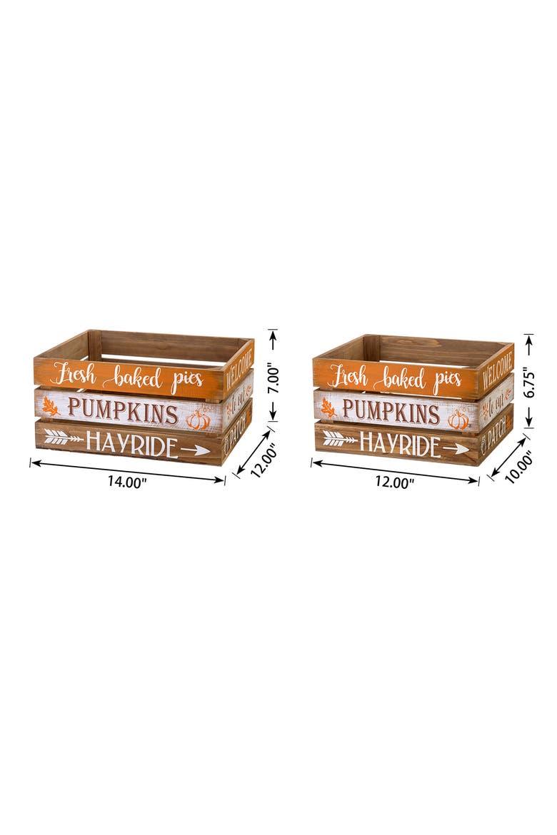 Set of 2 Wooden Pumpkin Crates Table Decor, Alternate, color, Orange