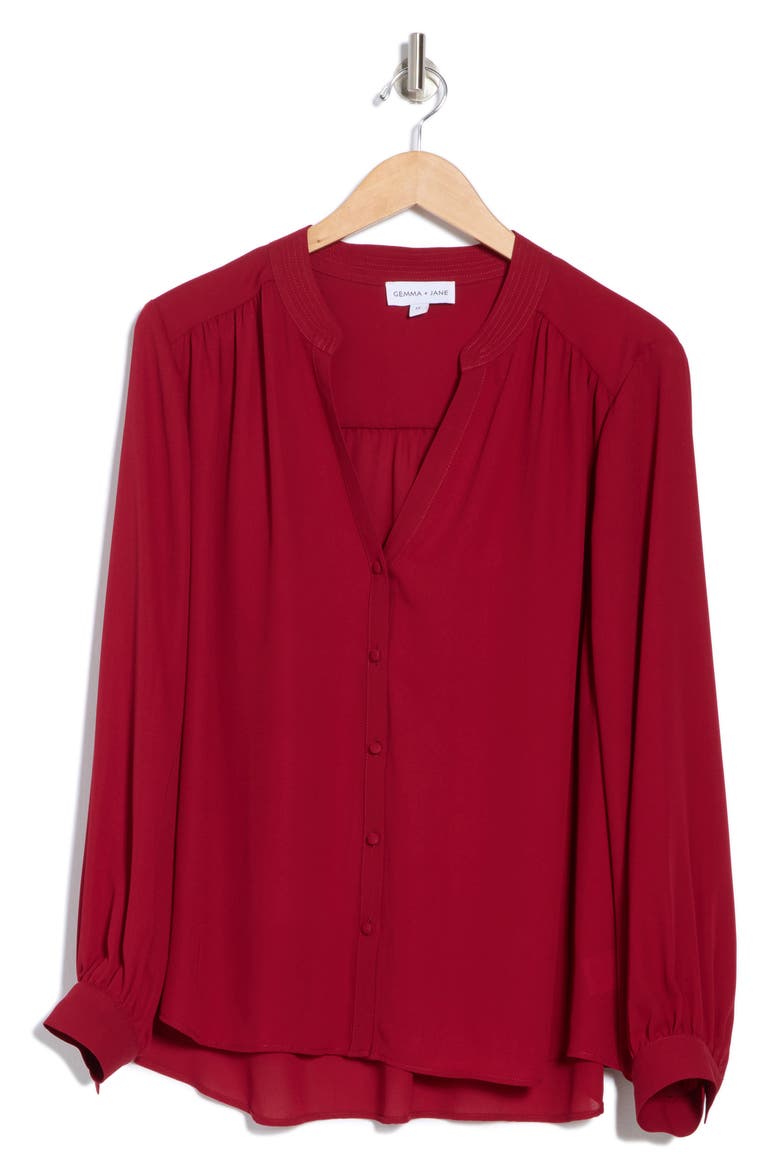 Long Sleeve Button-Up Shirt, Alternate, color, RED WINE