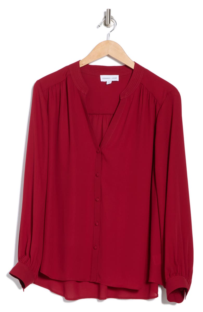 Gemma + Jane Long Sleeve Button-Up Shirt, Alternate, color, Red Wine