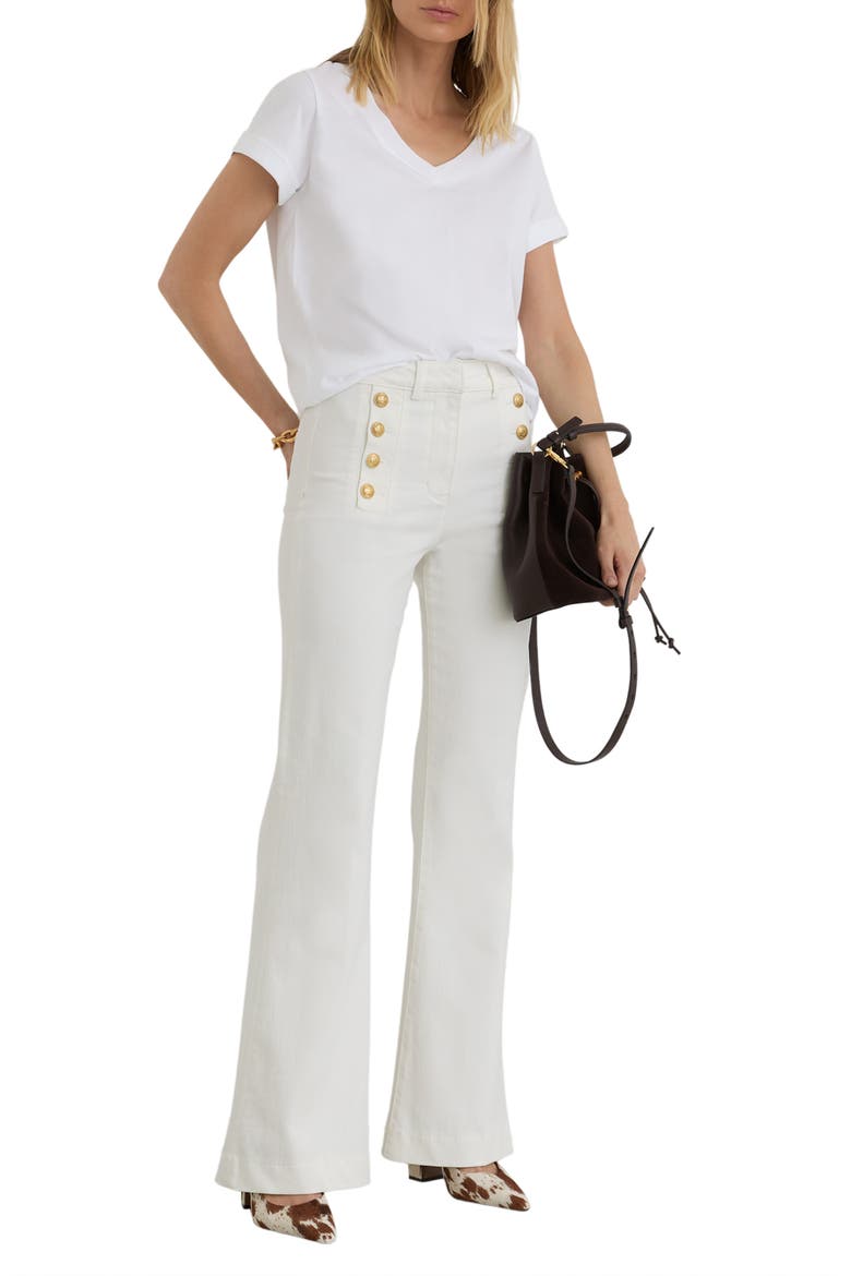 Athena Sailor High Cut Leather Pants, Alternate, color, WHITE