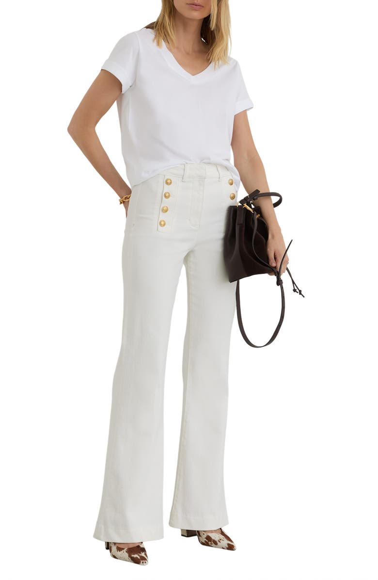 Reiss Athena Sailor High Cut Leather Pants, Alternate, color, White