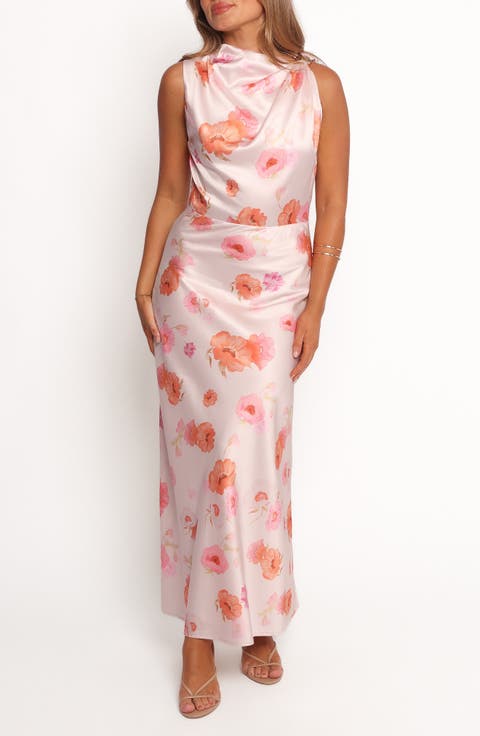 Frayla Floral Print Satin Dress