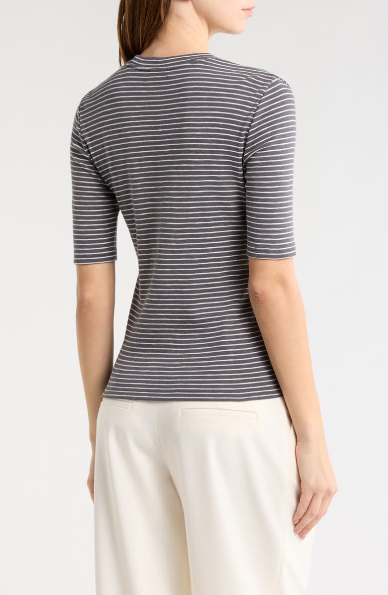 Vince Stripe Elbow Sleeve Cotton Blend Knit Top, Alternate, color, Oceana Combo