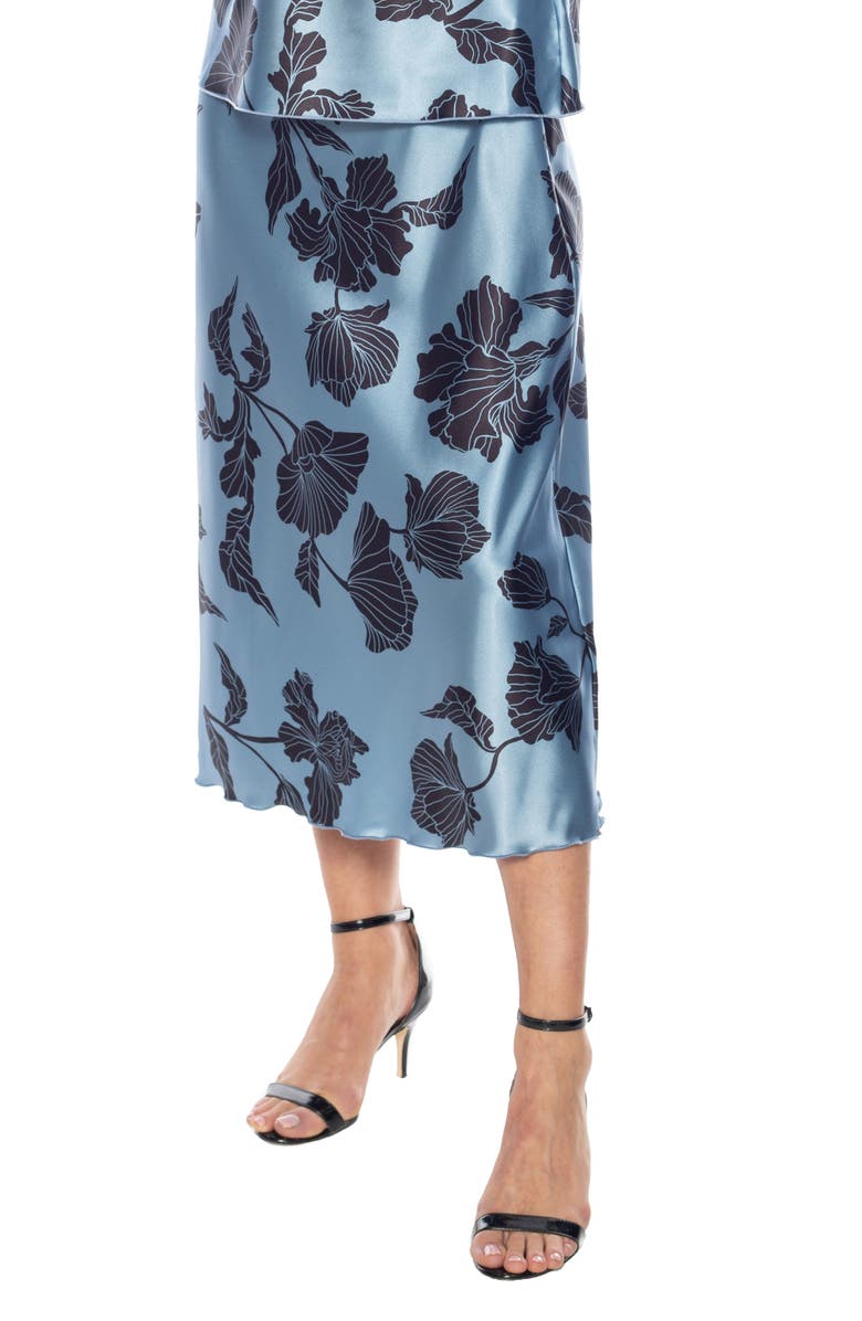 TASH AND SOPHIE Floral Print Satin Maxi Skirt, Alternate, color, Denim Black