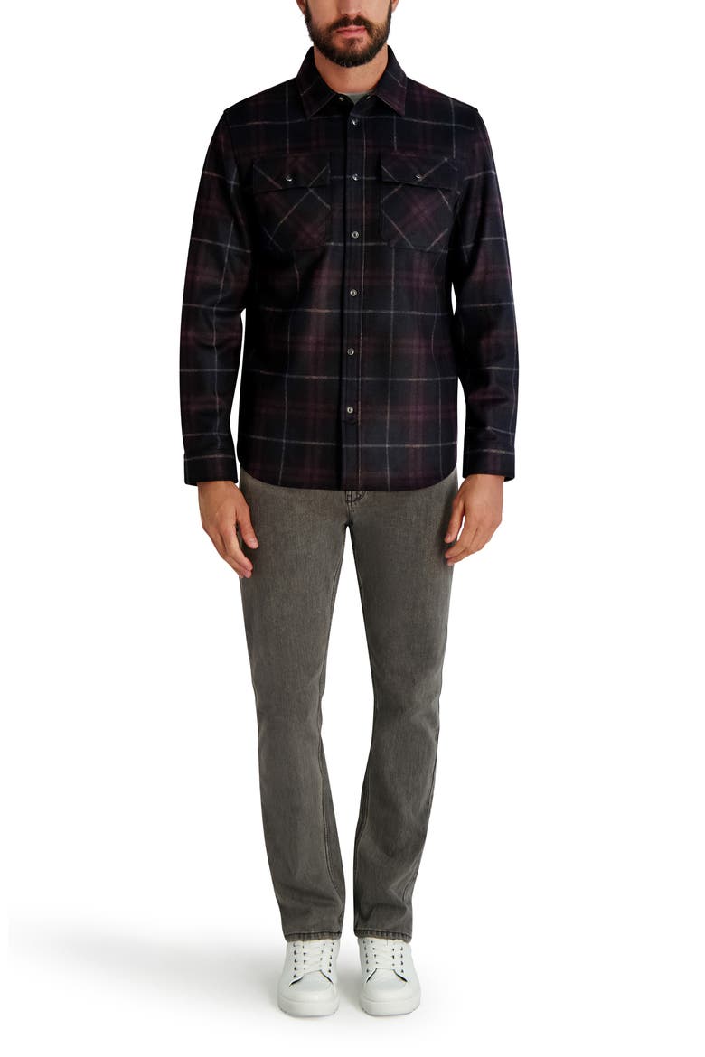 Plaid Ponte Snap-Up Shirt, Alternate, color, NAVY