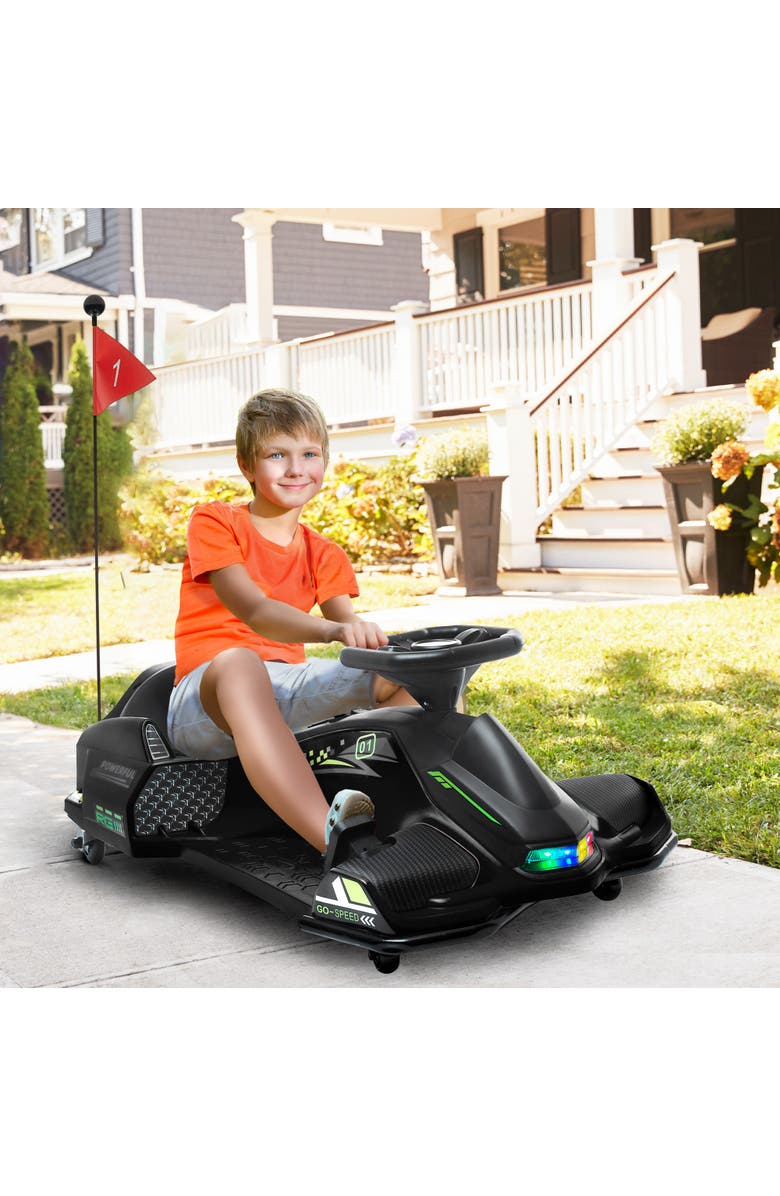 Aosom 12V Kids Electric Go Kart with Slow Start, Music, Lights, Alternate, color, Black