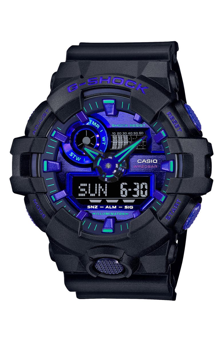 G-SHOCK Digital Watch, 57.5mm, Main, color, Black And Blue