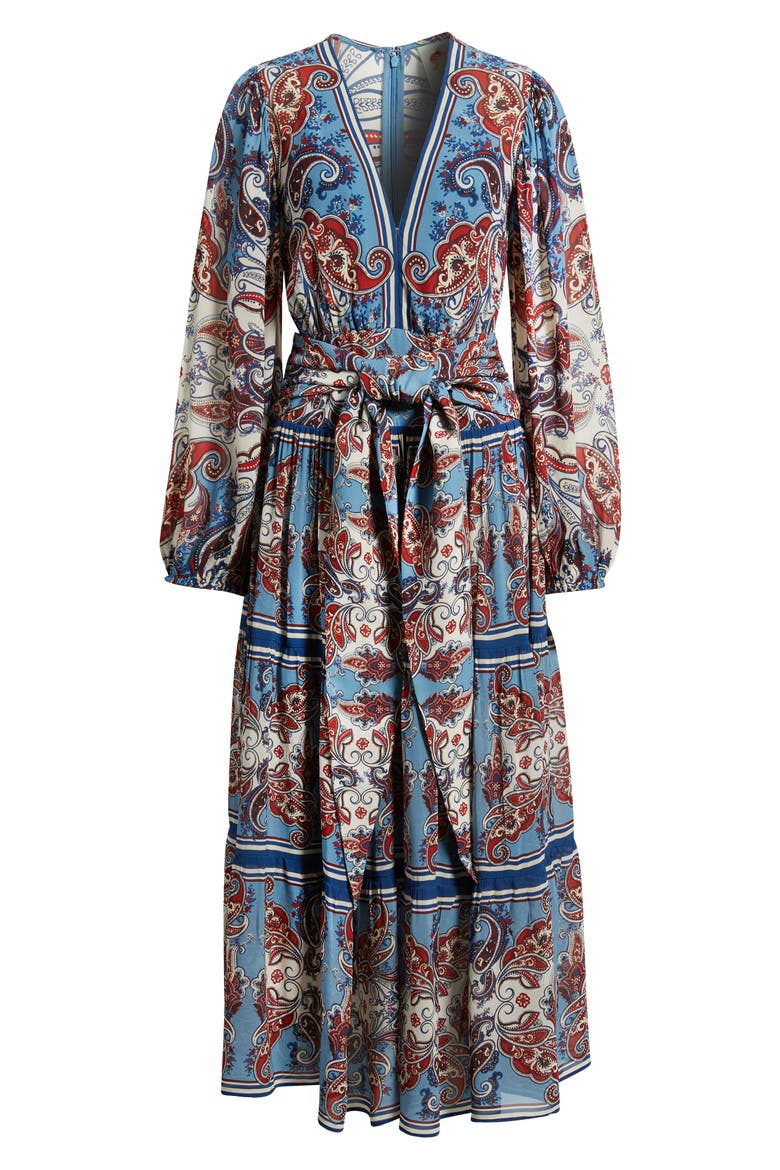 Paisley Scarf Print Long Sleeve Tiered Dress, Alternate, color, PAISLEY SCARF CREAM