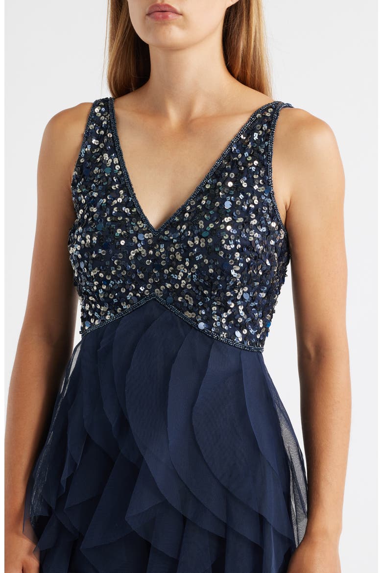 Beaded Ruffle Skirt Minidress, Alternate, color, NAVY
