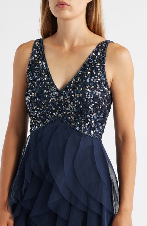 Pisarro Nights Beaded Ruffle Skirt Minidress In Blue