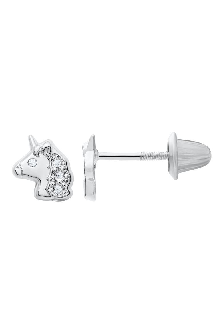 Sterling Silver Unicorn Stud Earrings, Alternate, color, SILVER