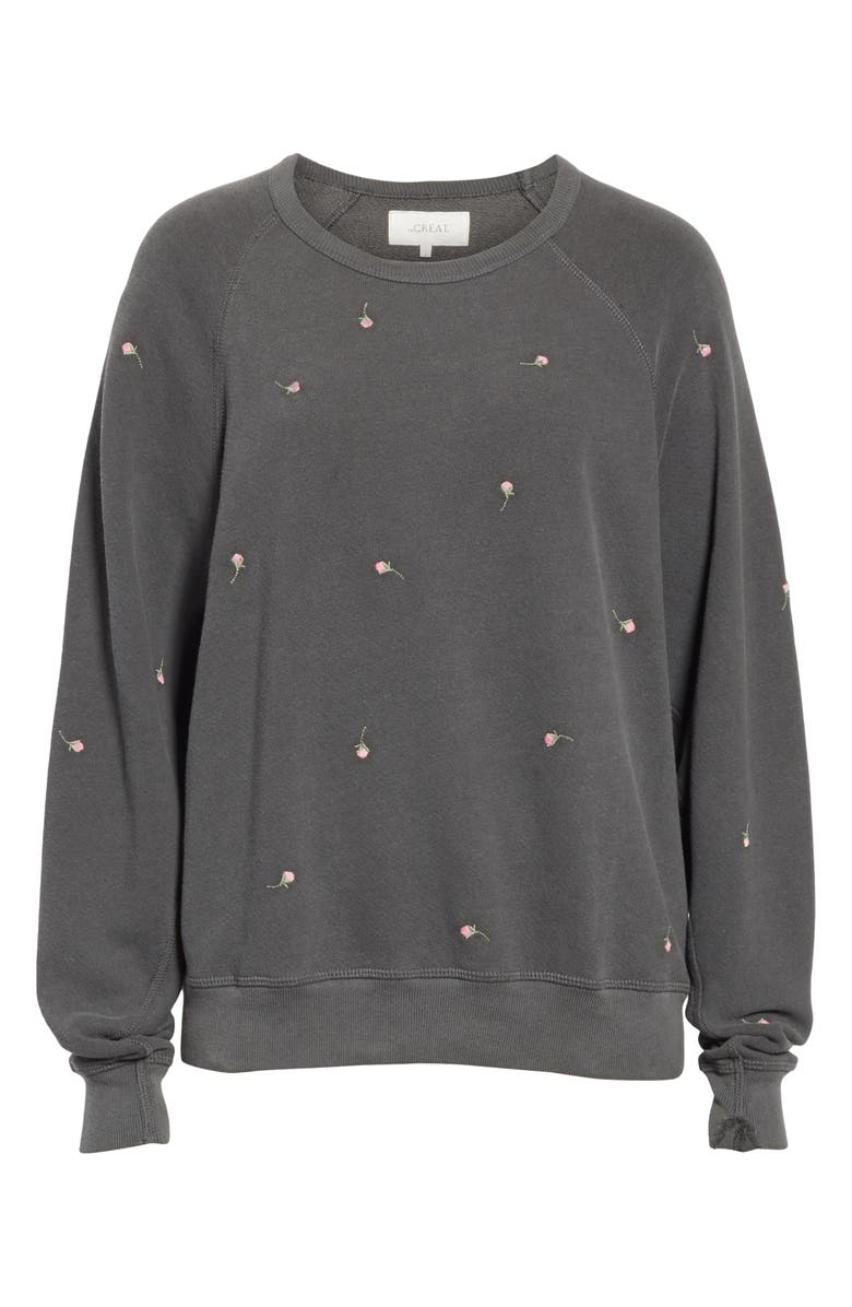 THE GREAT. The College Sweatshirt with Rose Embroidery, Alternate, color,