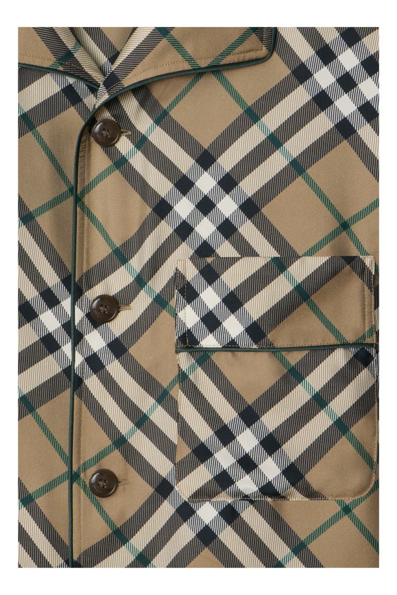 Check Silk Pyjama Shirt, Alternate, color, Linden beige