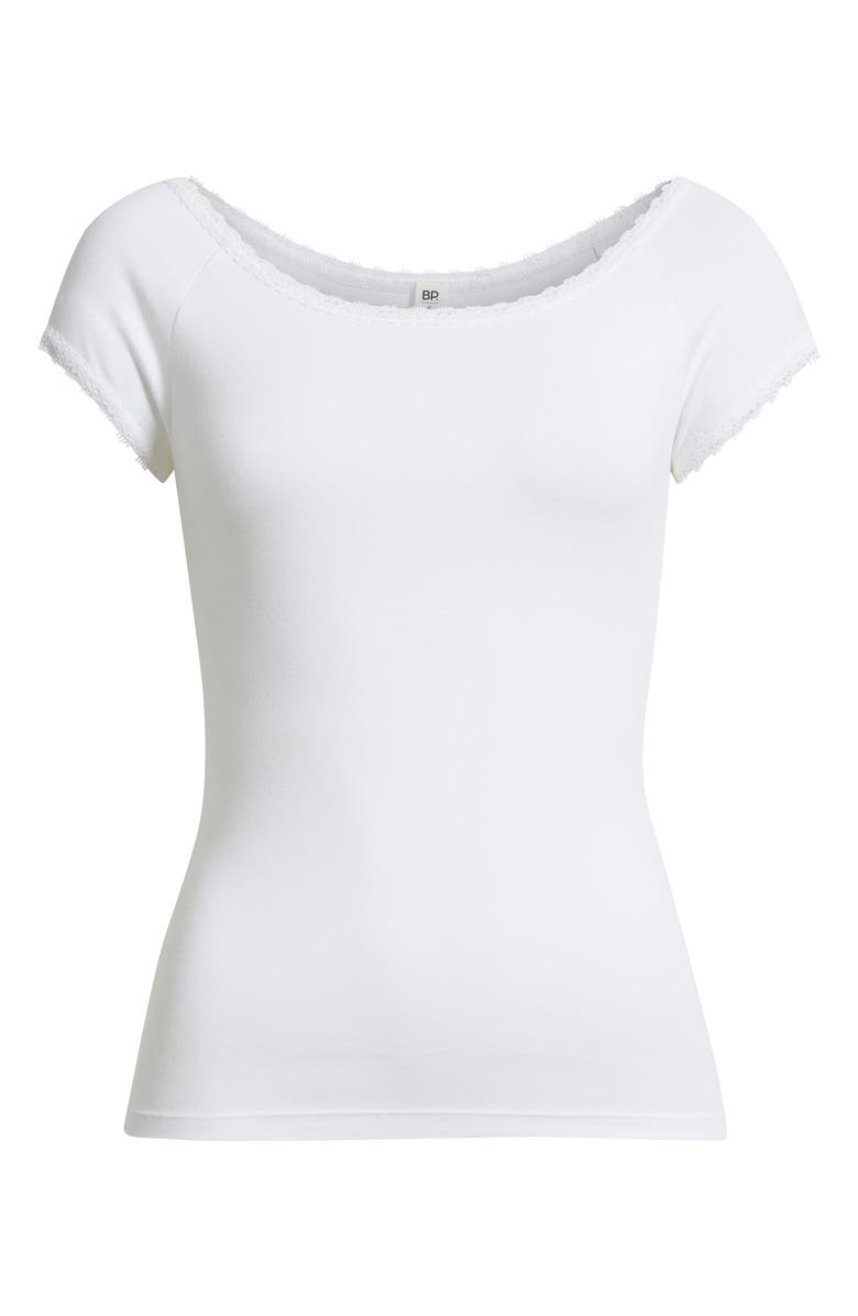 BP. Lace Trim Cotton T-Shirt, Alternate, color, White