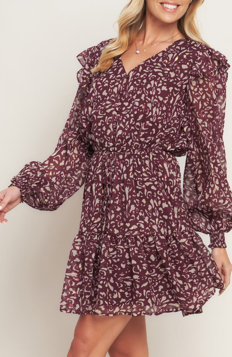FLYING TOMATO Print Long Sleeve Dress, Alternate, color, Berry