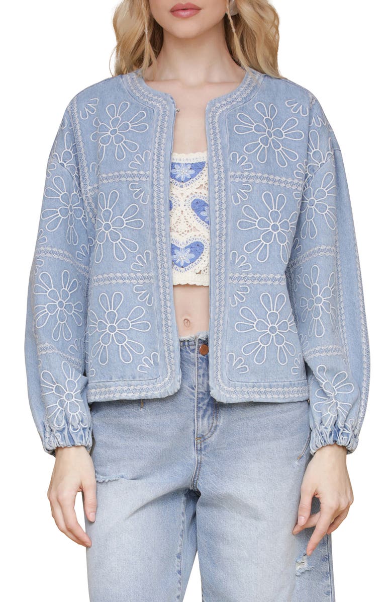 Avec Les Filles Floral Embroidered Crop Barn Jacket, Alternate, color, Light Vintage Wash