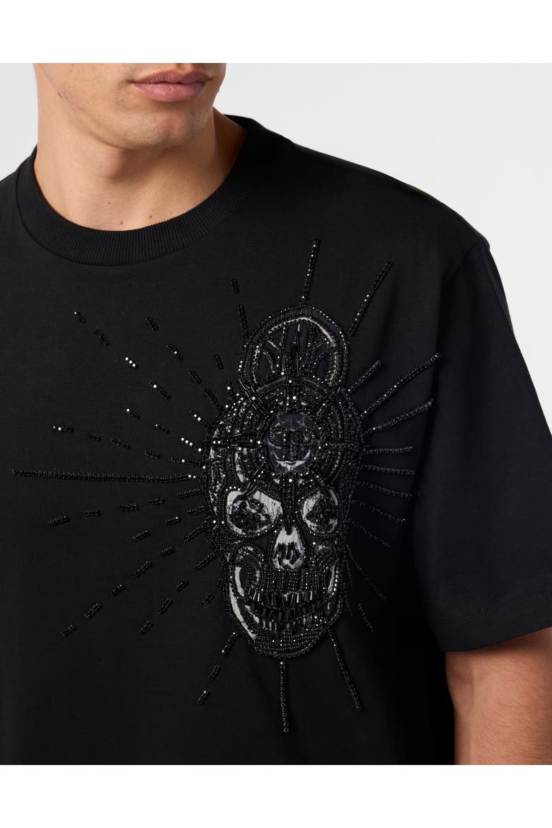 Round Neck T-Shirt Skull Stones Men, Alternate, color, black/black