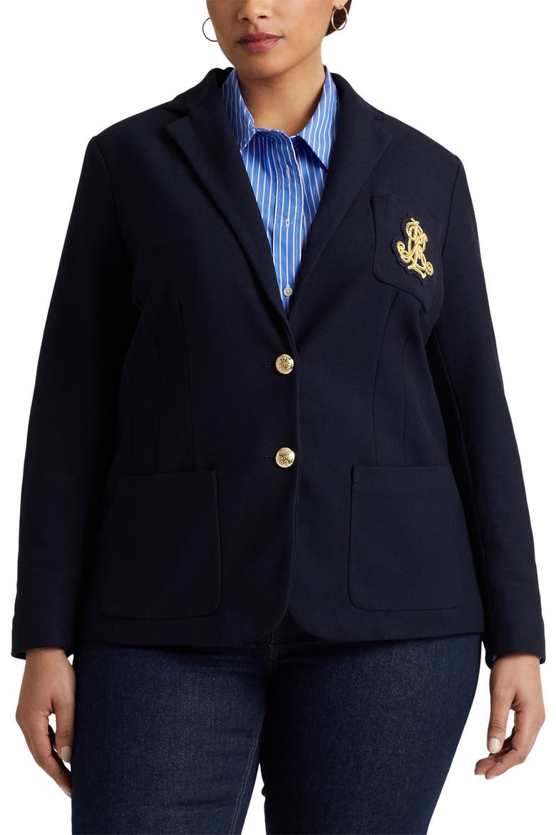Monogram Stretch Cotton Blazer, Main, color, LAUREN NAVY