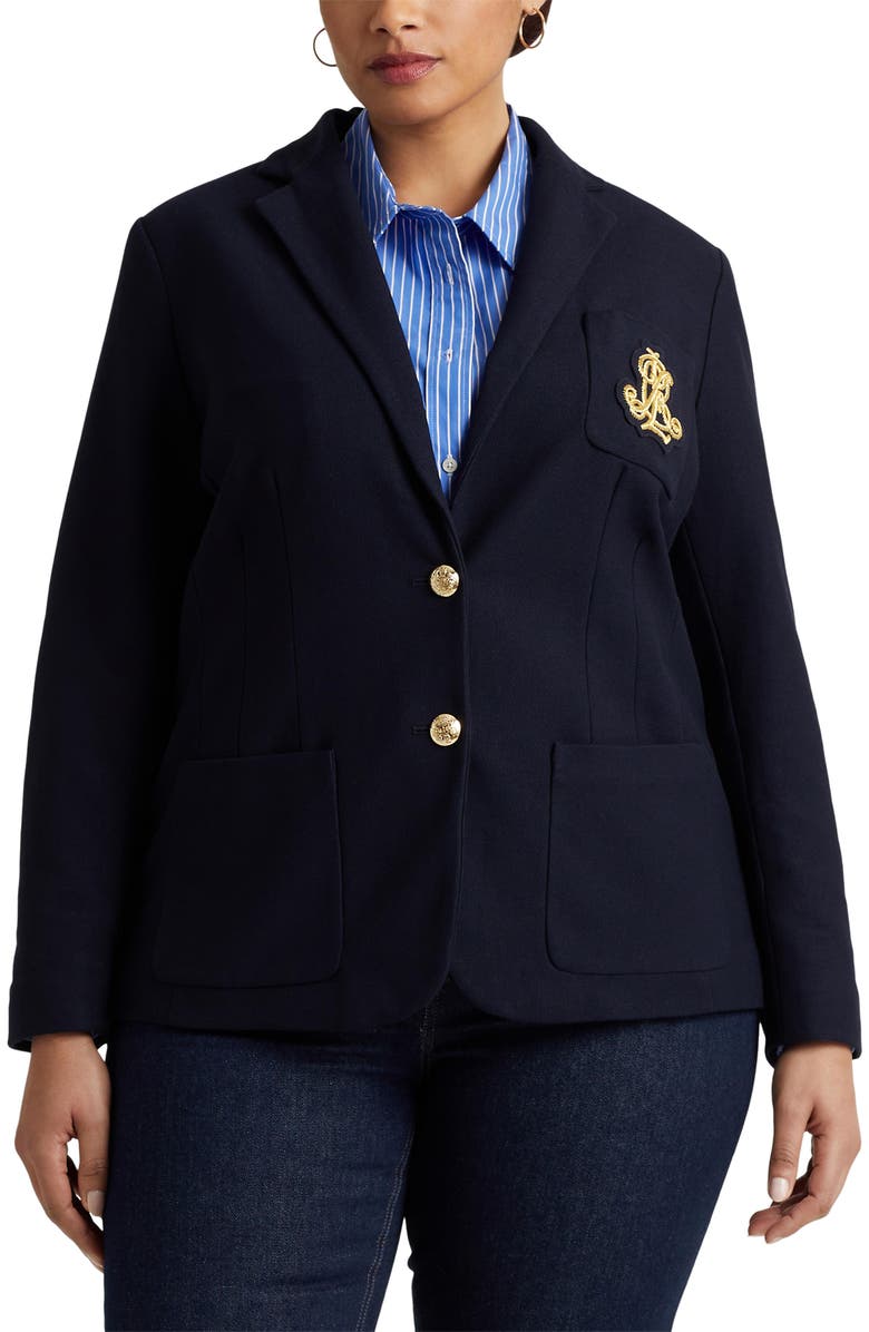 Lauren Ralph Lauren Monogram Stretch Cotton Blazer, Main, color, 