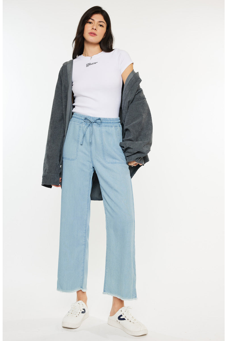 Milly High Rise Cropped Wide Leg Jeans, Alternate, color, Light Wash