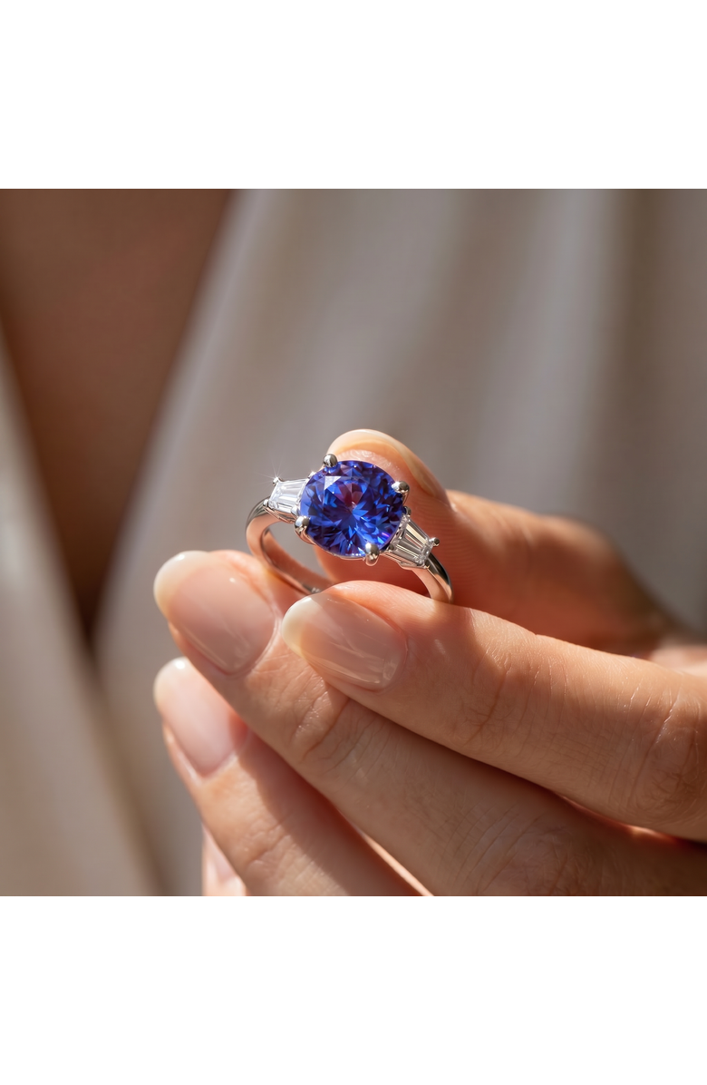 Bliss Diamond Certified 4.71Ct Tanzanite Sapphire & Diamond Engagement Gold Lab Grown, Alternate, color, 10K White Gold