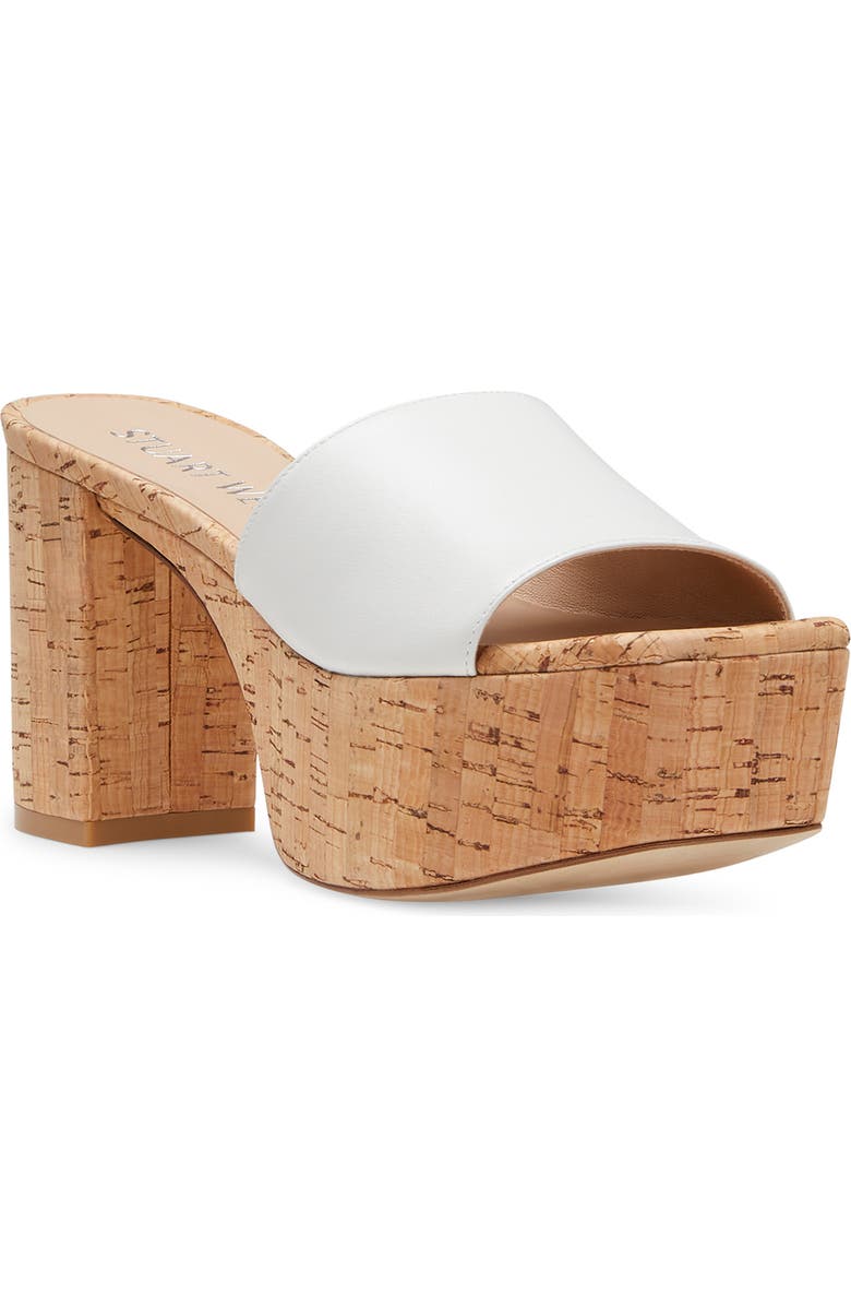 Stuart Weitzman Squarehigh Platform 95 Slide Sandal, Main, color, White.