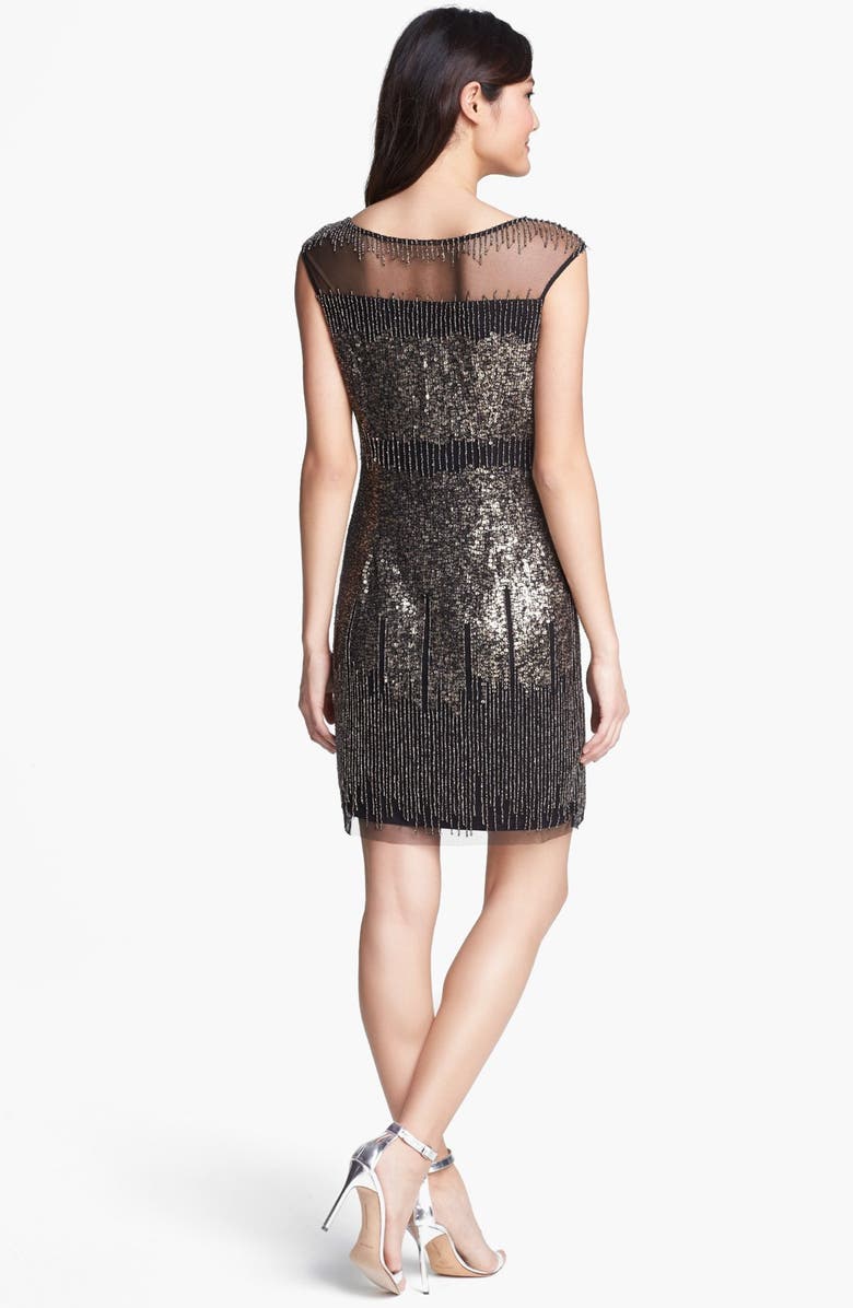 Adrianna Papell Illusion Yoke Beaded Sheath Dress, Alternate, color, 