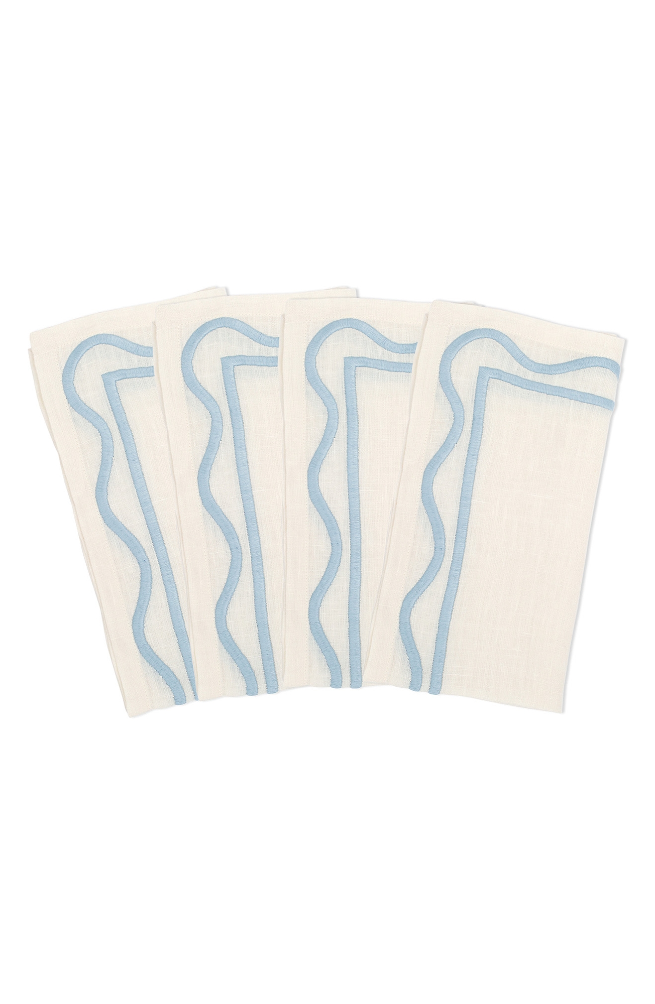 MISETTE Set of 4 Embroidered Linen Napkins - Color Block Blue