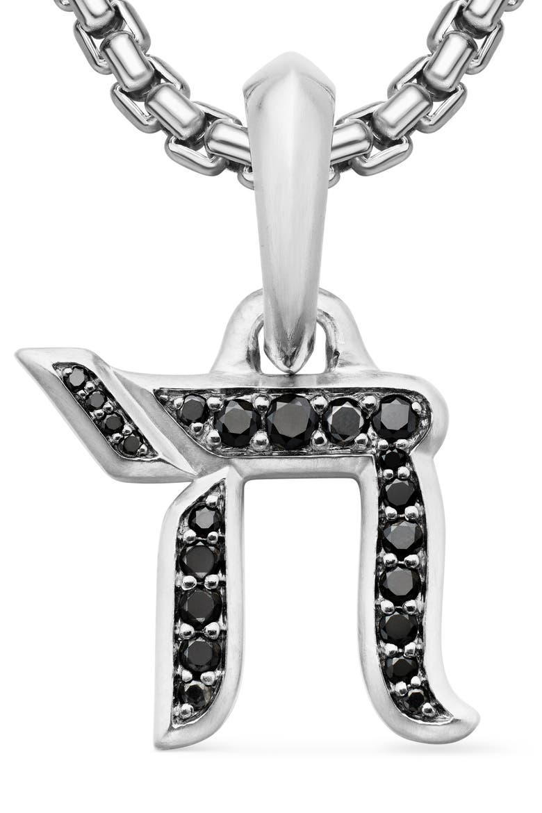 Chai Amulet in Sterling Silver with Pavé Black Diamonds, Alternate, color, BLACK DIAMOND