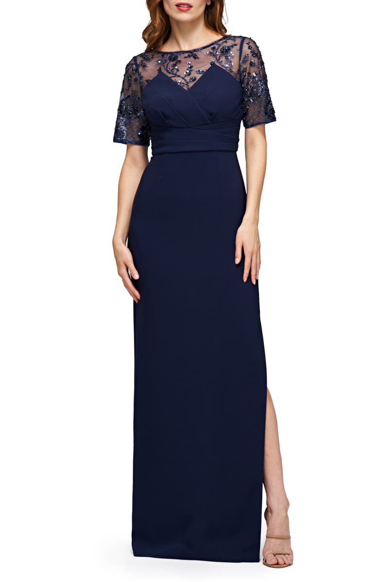 JS Collections Vanessa Embellished Column Gown, Main, color, Navy