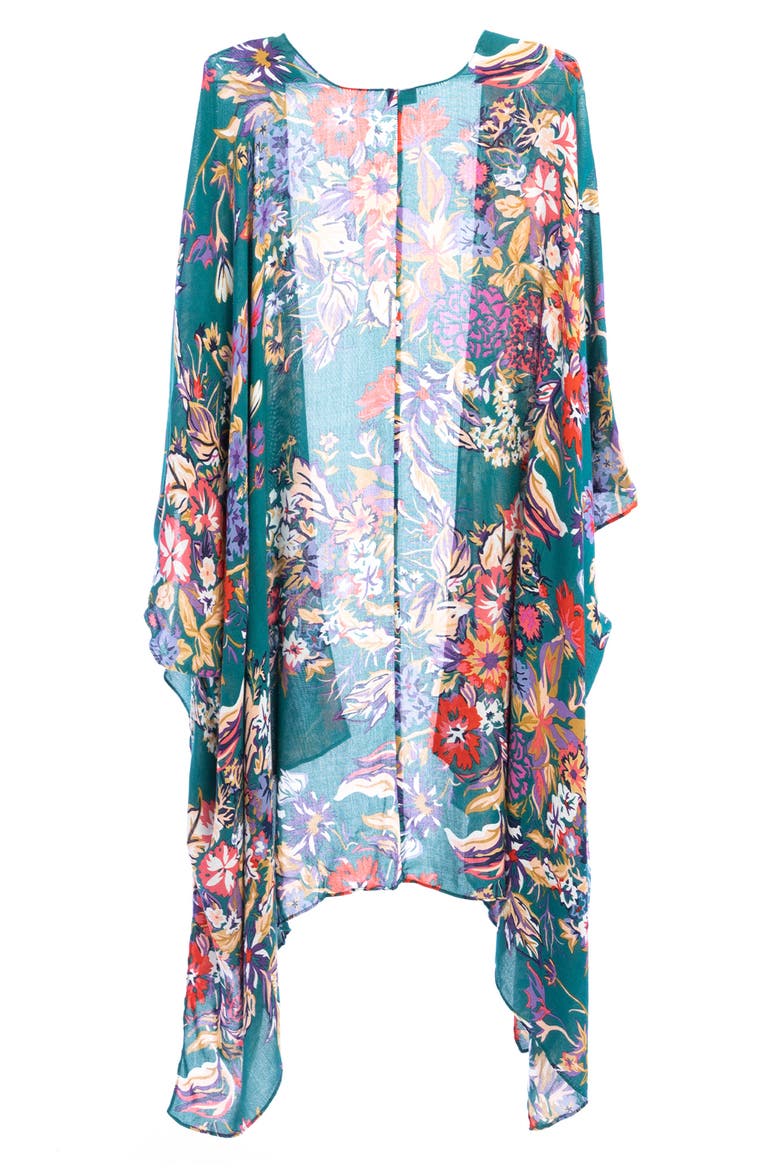 Floral Ruana, Alternate, color, TEAL