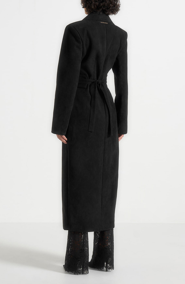 Manière De Voir Esma Suede Asymmetric Coat with Cinch Belt, Alternate, color, Black