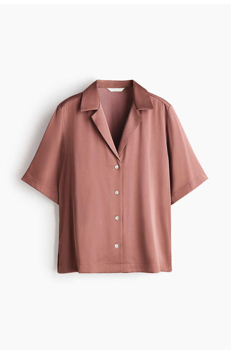 H&M Satin Resort Shirt, Main, color, Dark Dusty Pink