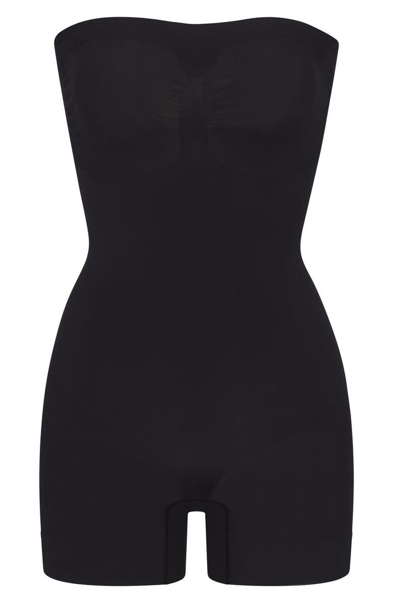 SKIMS Seamless Sculpt Strapless Shortie Bodysuit, Alternate, color, Onyx
